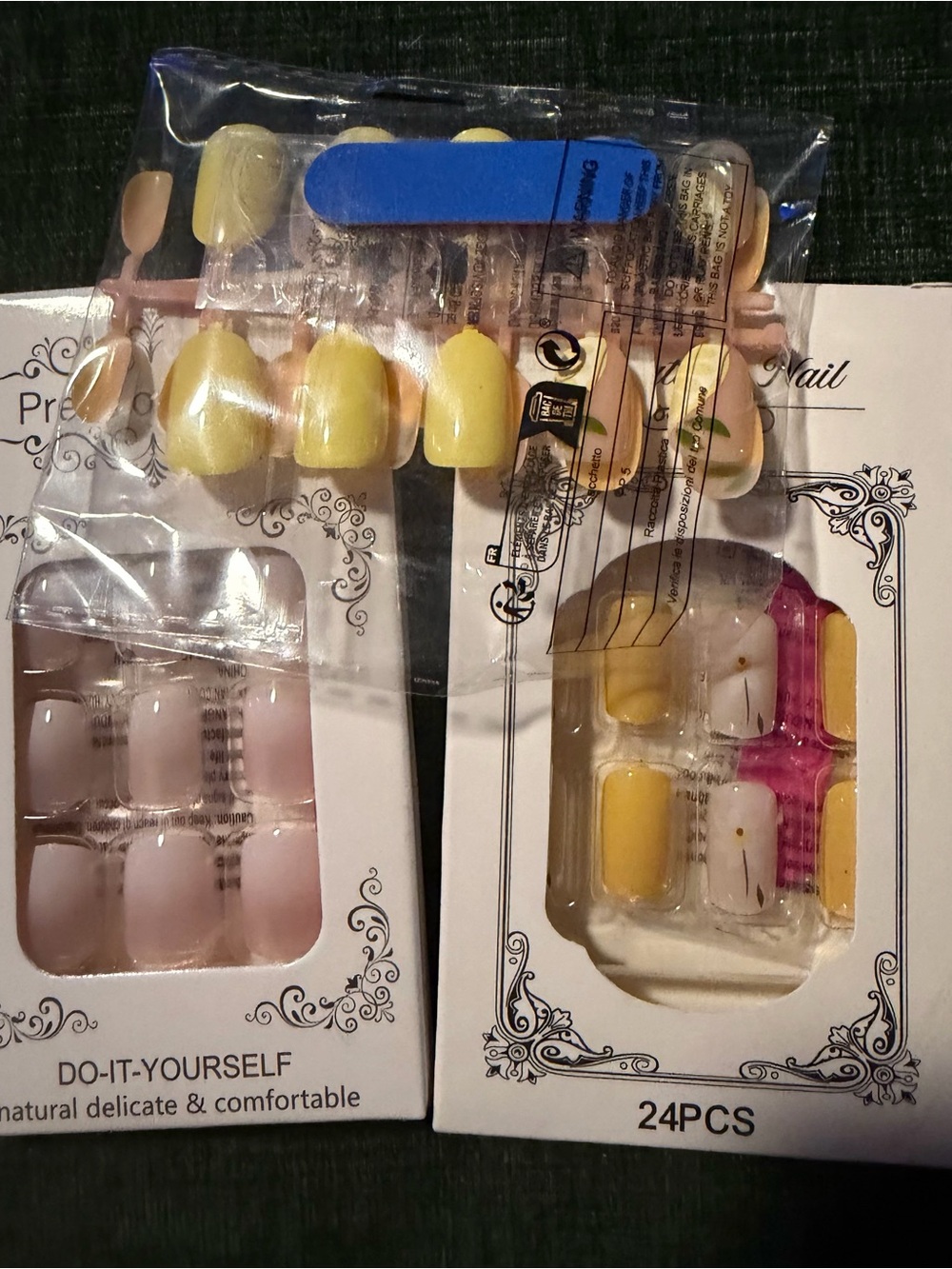 3 packs of spring style Press-On Nails Set - Yellow & Light Pink